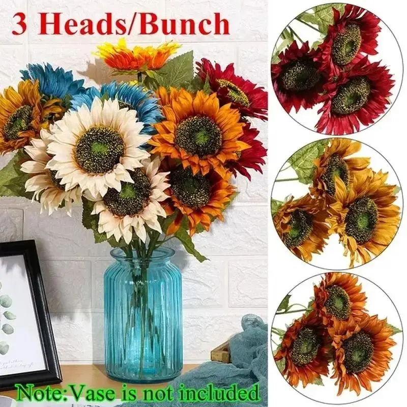 3Head/Bunch Decorative Home Decor DIY Craft FakeFlores Bouquet Artificial Flower Silk Sunflower Wedding Decoration Home Supplies
