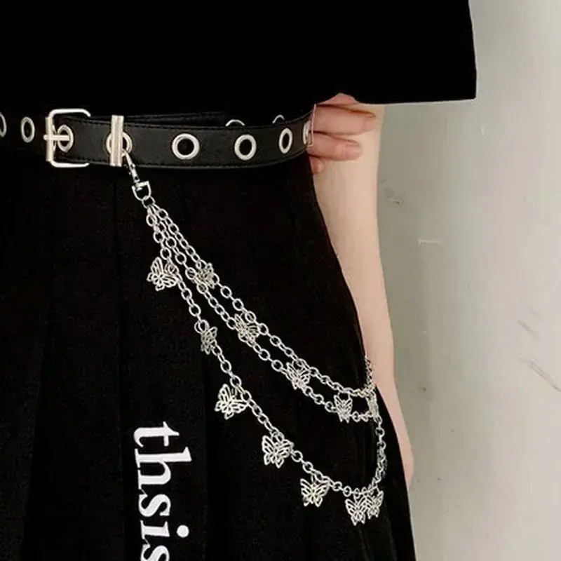 Girls Punk Street Butterfly Belt Waist Chain Women Trousers Multi-layer Hip Hop Crochet Pants Trousers Accessories