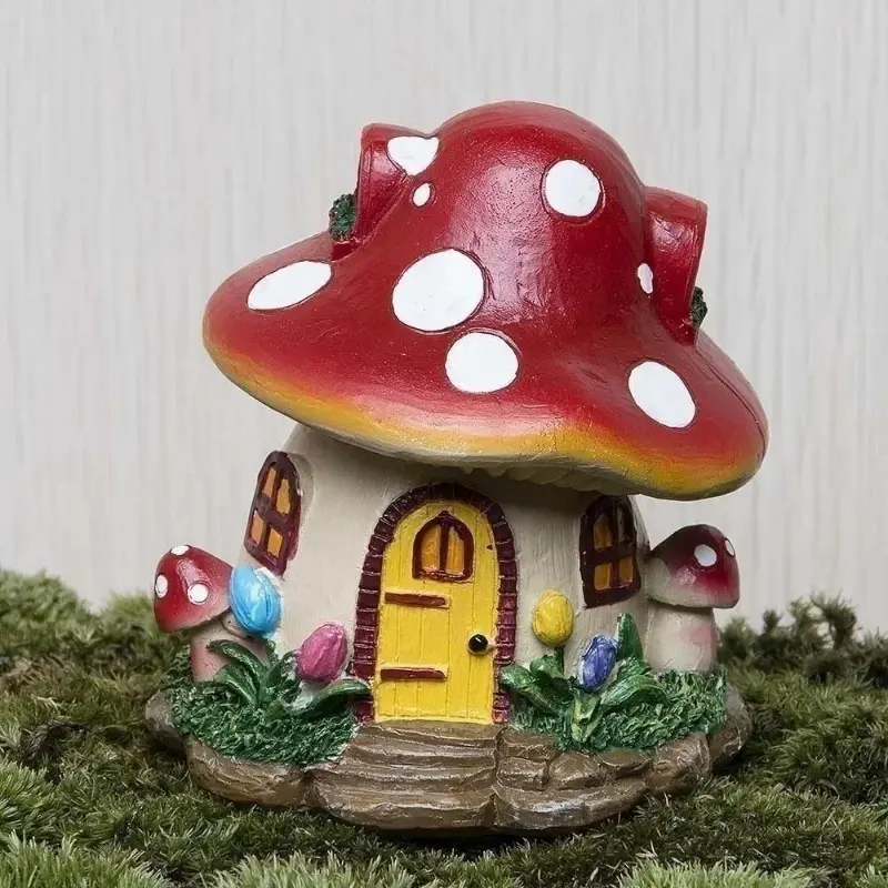 Cute 8.5cm*10cm Mushroom House Miniature Resin Fairy Garden Flower Potted Craft Home Decoration Ornaments