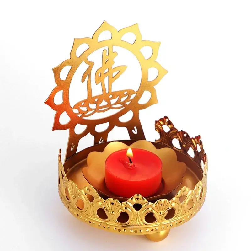 Hollow Flower Candle Holder Lotus Buddha Lamp Base Ornaments Metal Light and Shadow Art