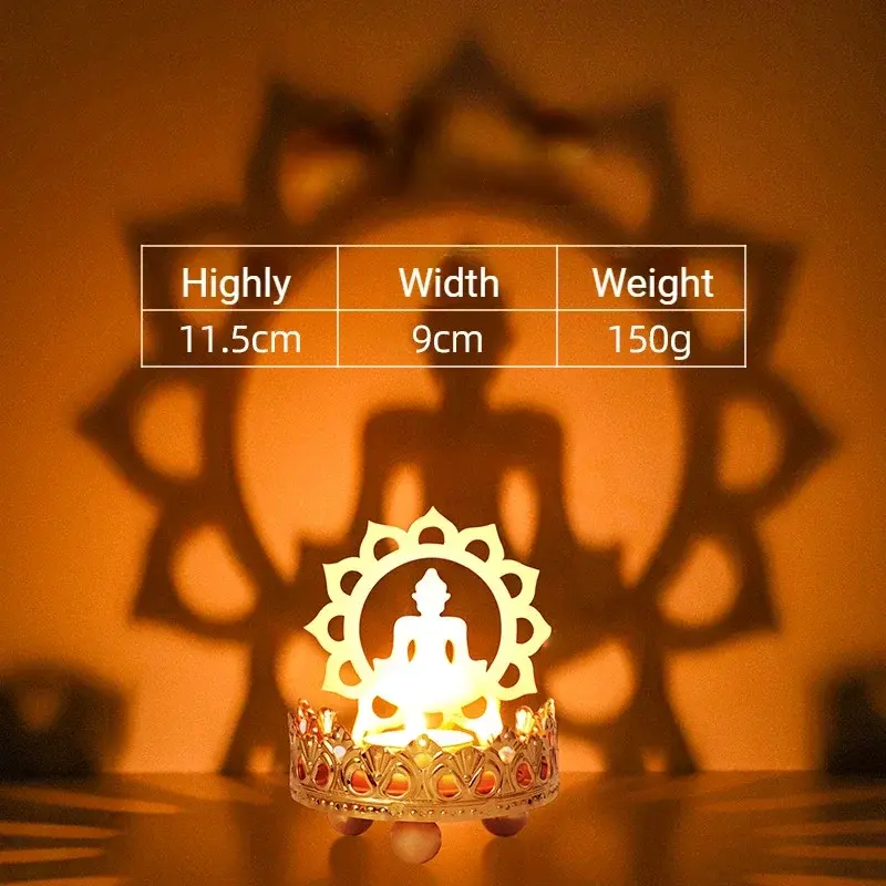 Hollow Flower Candle Holder Lotus Buddha Lamp Base Ornaments Metal Light and Shadow Art