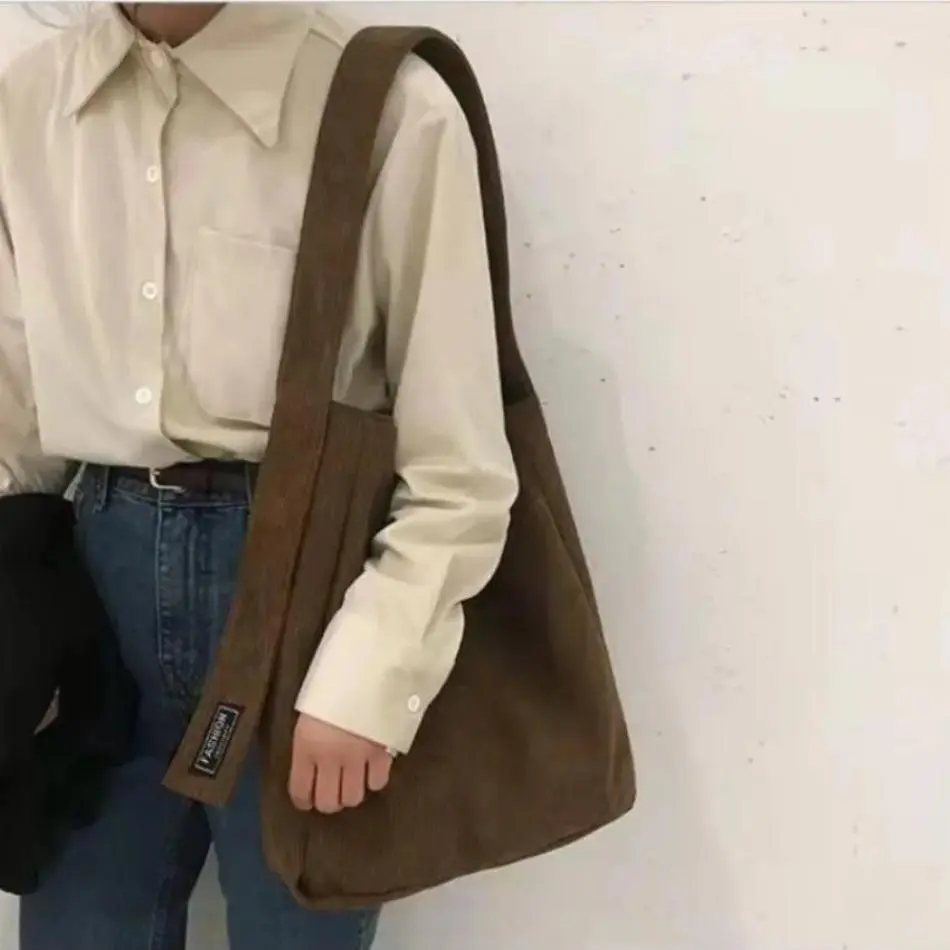 New Women Cotton Cloth Fashion Canvas Tote Shopping Bags Woman Handbags Reusable Travel Bags Large Corduroy Shoulder Shopper Bag