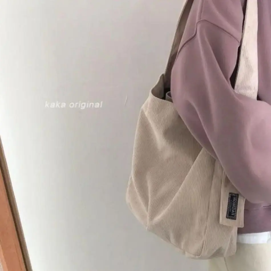 New Women Cotton Cloth Fashion Canvas Tote Shopping Bags Woman Handbags Reusable Travel Bags Large Corduroy Shoulder Shopper Bag