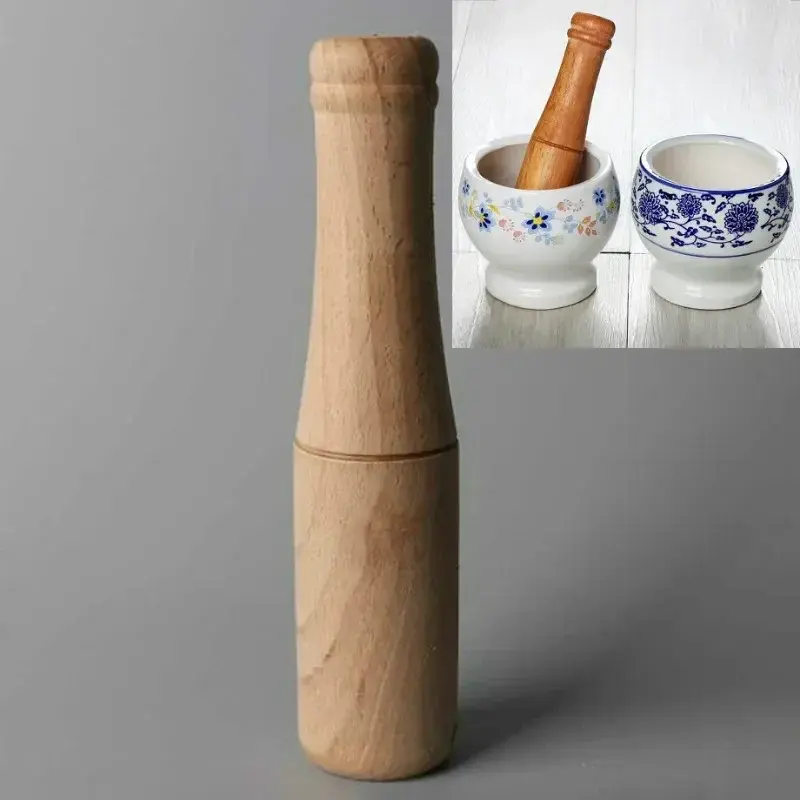 Grinder Set Handheld Seasoning Grinding Stick Kitchen Mortar and Pestle Tool Set Wooden Garlic Handle Garlic Mash Mortar(Random)