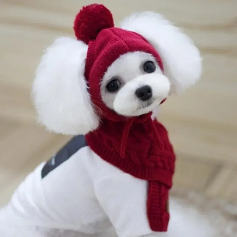 Dogs Hat Winter Warm Stripes Knitted Hat+Scarf Collar Puppy Teddy Costume Christmas Clothes Santa Dog Costume Home Pet Supplies