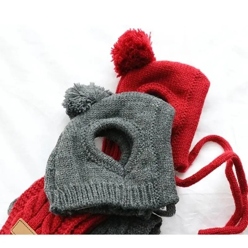 Dogs Hat Winter Warm Stripes Knitted Hat+Scarf Collar Puppy Teddy Costume Christmas Clothes Santa Dog Costume Home Pet Supplies