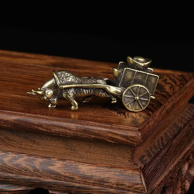 Chinese Folk Feng Shui Crafts Home Decoration Accessories Bring Good Luck Retro Ornament Bull Pull Vehicle Figurines Pure Copper
