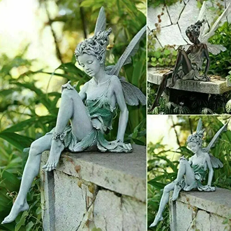 Europe Style Fairy Statue Creative Design Playing Flute Angel Sculpture Resin Elves Garden Lawn Ornament Friend Brithday Gift