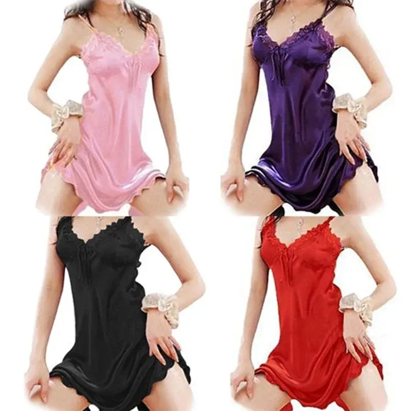 Lady Off Shoulder Nightwear Long Skirt Summer Women Sexy Sleepwear Nightgown Satin Silk Babydoll Lace Robes Sleep Dress Skirt