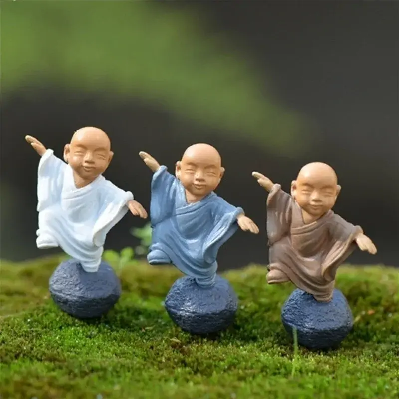 Furniture Resin Crafts Figurines Garden Decoration 4 Pieces Chinese Buddhist Monk Miniature Bonsai Garden Home Decor Accessories