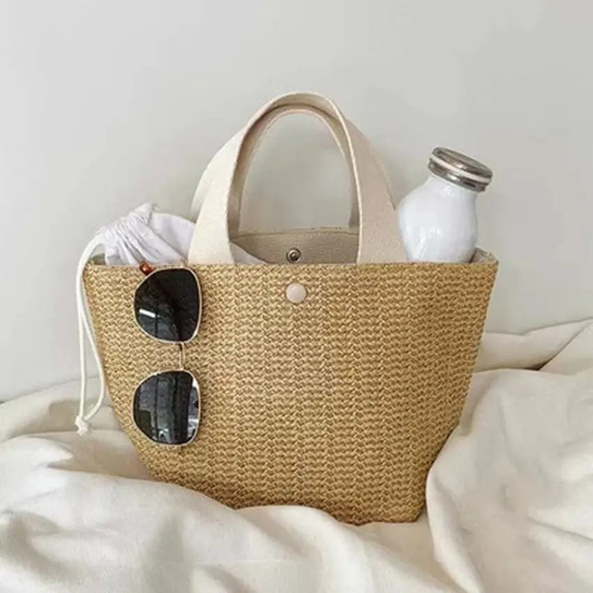 1Pcs Casual Rattan Women Handbags Summer new Beach Straw Bags Wicker Woven Female Totes Large Capacity Ladies Buckets Travel Bag