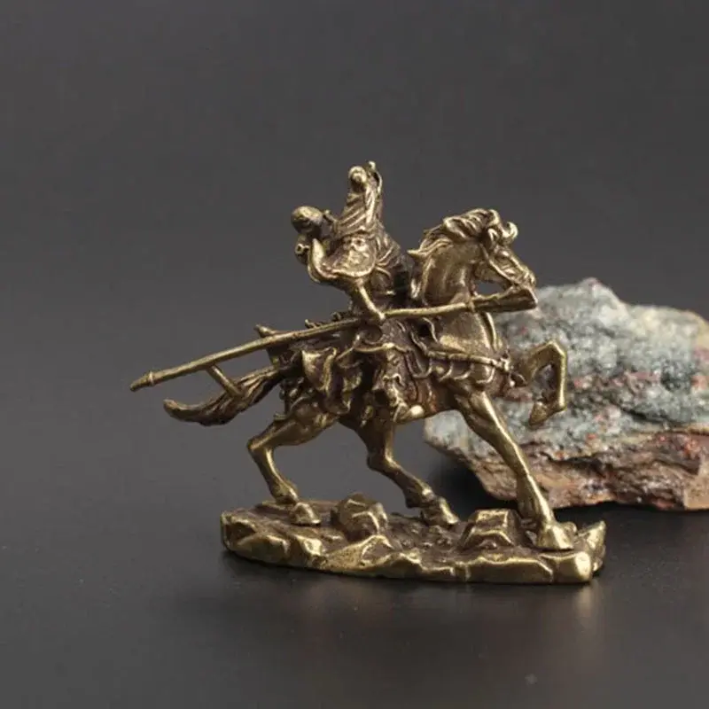 Creative Home Decor Crafts Brass Chinese God Of Wealth Riding Horse Guan Gong Statue Accessories Copper Office Desk Decorative