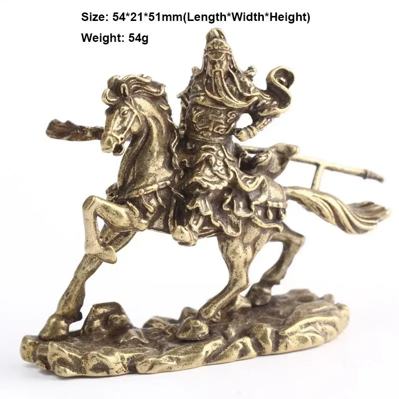 Creative Home Decor Crafts Brass Chinese God Of Wealth Riding Horse Guan Gong Statue Accessories Copper Office Desk Decorative