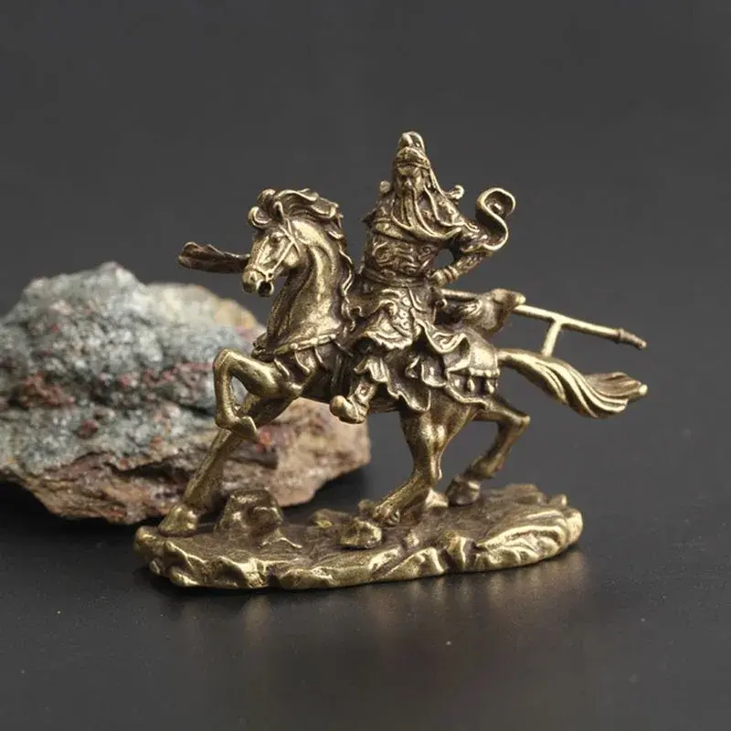 Creative Home Decor Crafts Brass Chinese God Of Wealth Riding Horse Guan Gong Statue Accessories Copper Office Desk Decorative