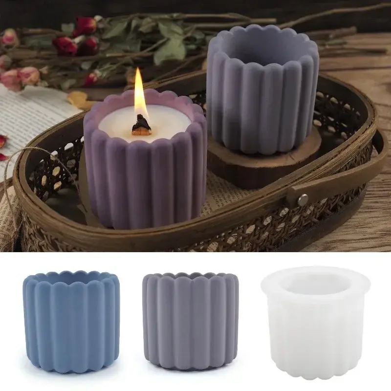 Candle Cup Silicone Mold DIY Cement Gypsum Candle Jar Silicone Mold Aromatherapy Gypsum Vertical Stripe