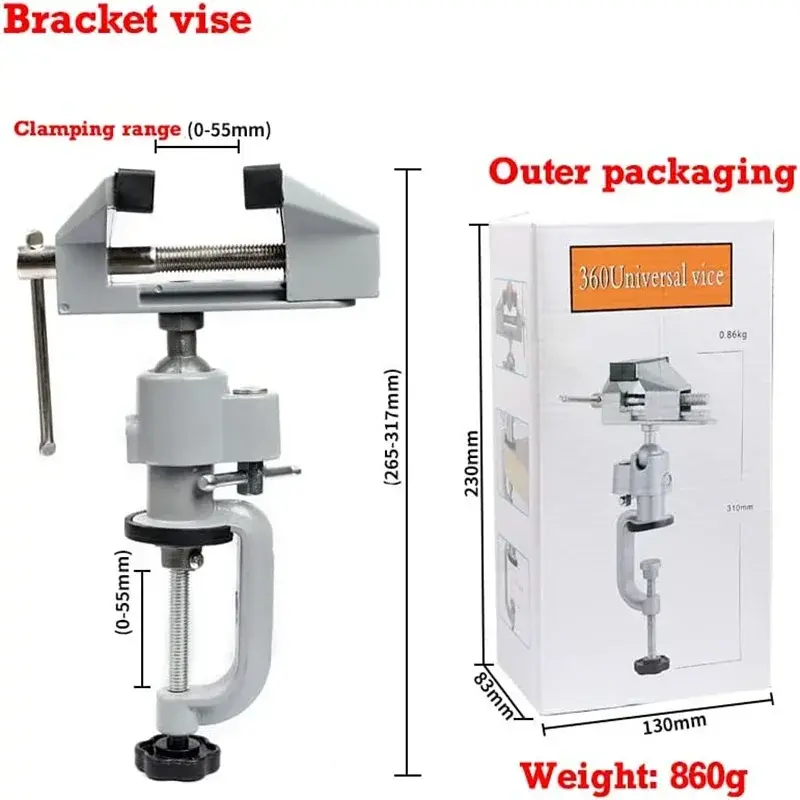 For Universal Woodworking Drilling M Table Screwdriver with 360° Swivel Head 7/6 Cm Bench Clamp with Rubberized Jaws