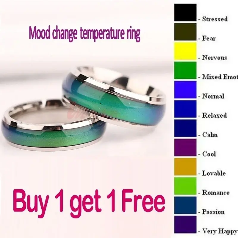 2Pcs Fashion Pretty Creative Heart Emotion Temperature Change Ring High Jewelry Emotional Ring Suitable Couple Souvenir Decor