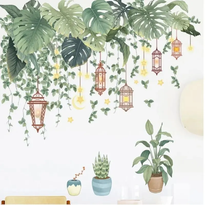 PVC Decals Self-adhesive Sticker for Home Decor Room Decor Aesthetic Wall Stickers Removable Green Leaves Bonsai