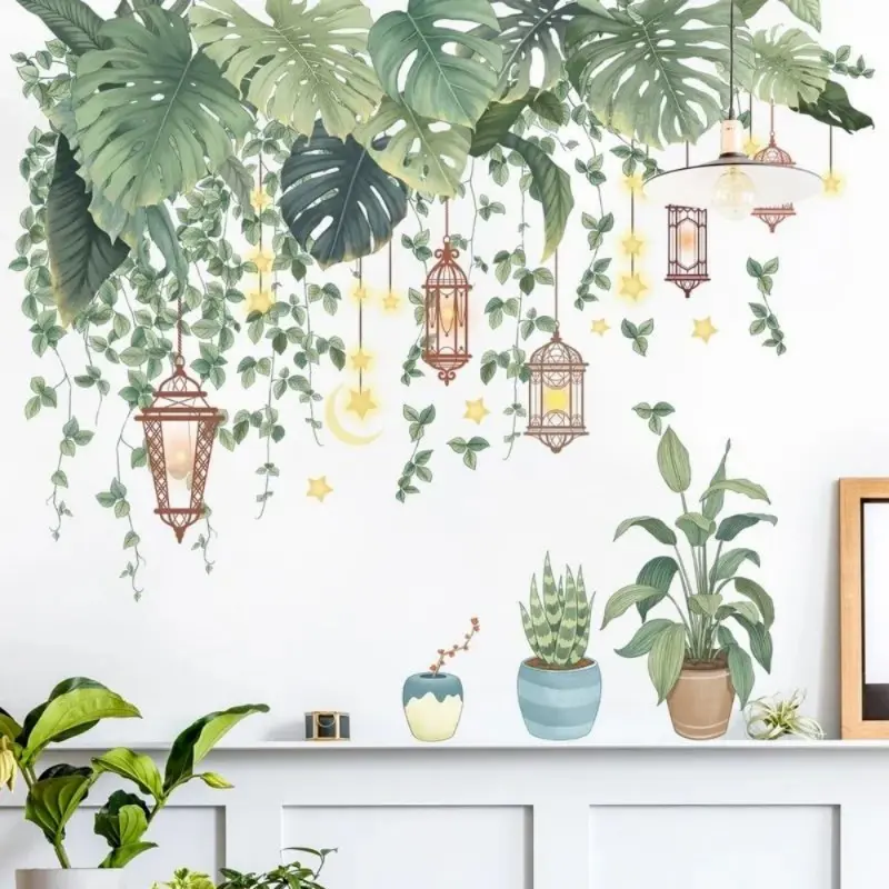 PVC Decals Self-adhesive Sticker for Home Decor Room Decor Aesthetic Wall Stickers Removable Green Leaves Bonsai
