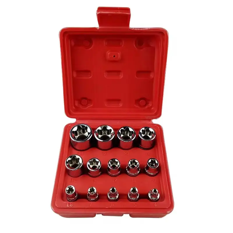 14PCS Female E-Torx Star Socket Set with Case 1/4, 3/8, 1/2 in. Drive External Star Socket Set E4-E24 Torque Socket Set