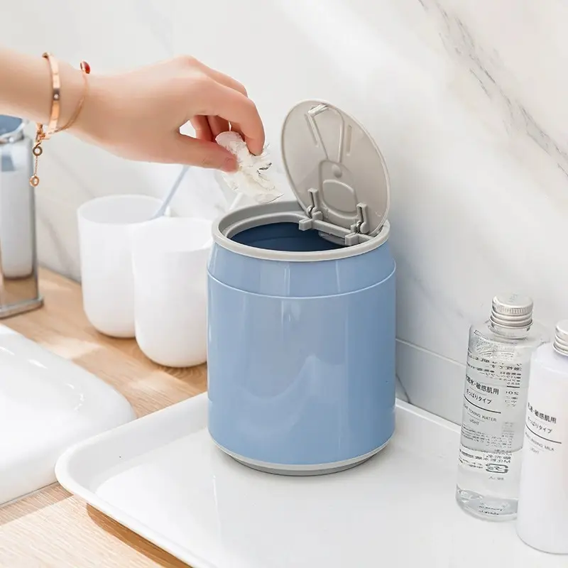 New Creative Can Desktop Trash Can Home Press Type Elastic Lid Mini Bedside With Lid Storage Bin Kitchen Bathroom Garbage Basket