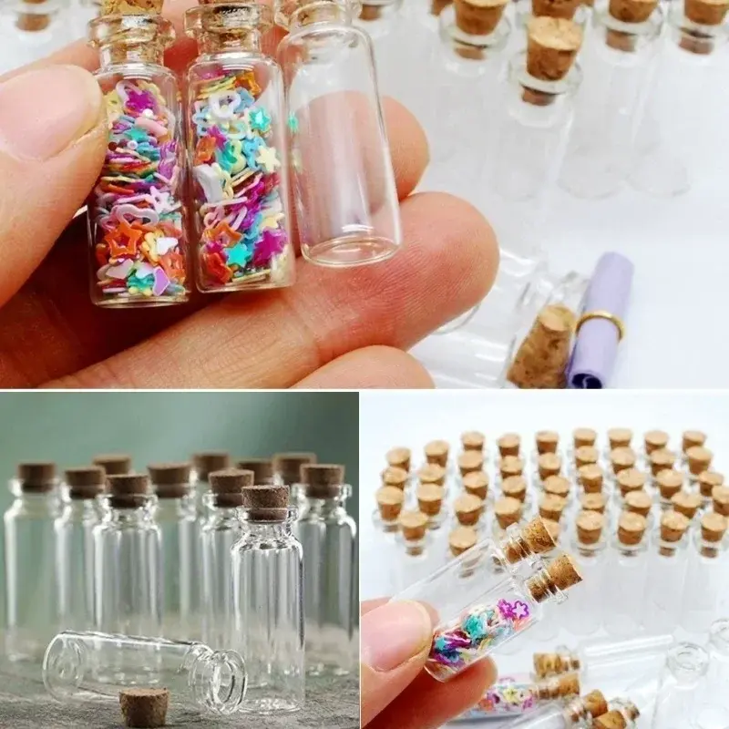 5/10 Pcs 1mL Mini Small Tiny Clear Cork Stopper Glass Bottles Ornaments Crystal Bottle Candle Jar Glass Bottles