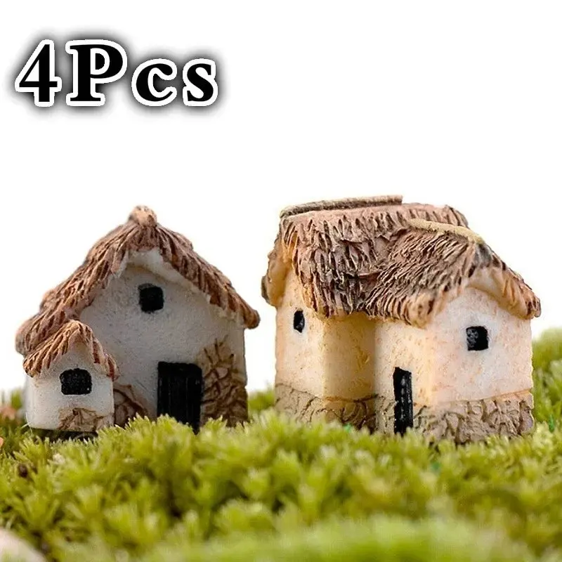 4Pcs Mini Doll House Resin Craft Creative Design Fairy Garden Figurine Decorative Cartoon Animal Building Statue Garden Ornament