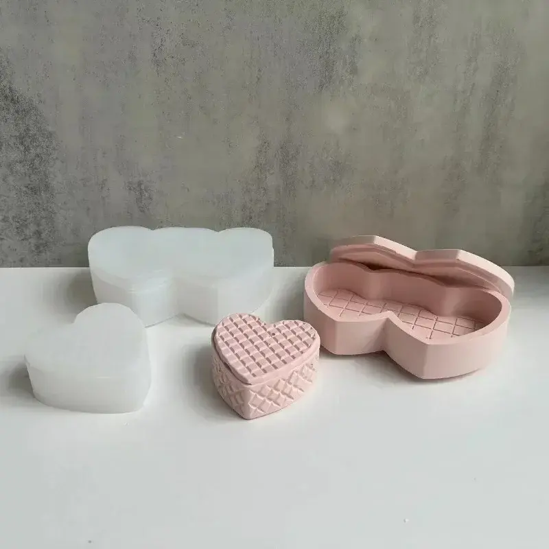 Double Heart Shaped Container Epoxy Resin Mold Heart Shaped Concrete Silicone Storage Box Crystal Epoxy Resin Mold Jewelry Box