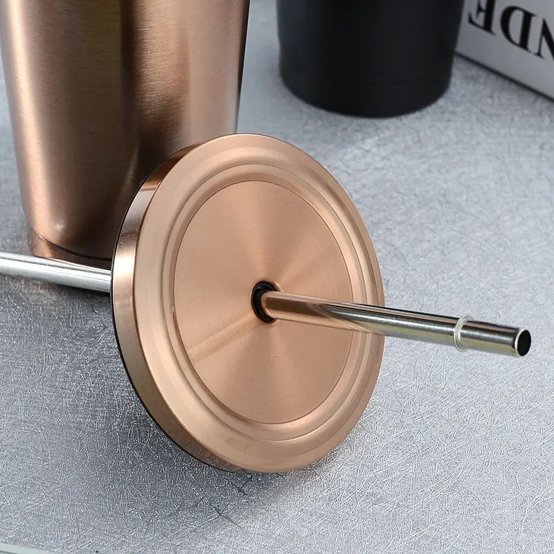 500ml Stainless Steel Coffee Mug With Lid Beer Practical Tea Cup Metal Cup Drink Straw Travel Cups Home Portable Water Bottle