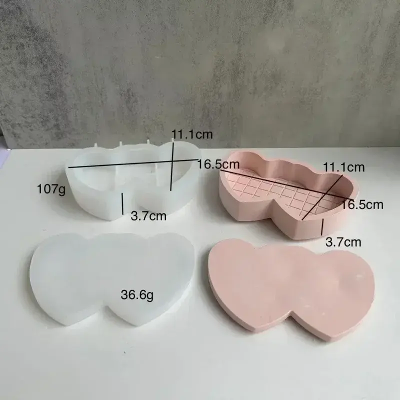 Double Heart Shaped Container Epoxy Resin Mold Heart Shaped Concrete Silicone Storage Box Crystal Epoxy Resin Mold Jewelry Box