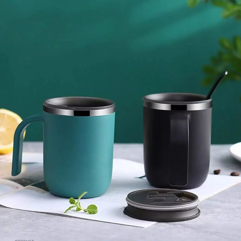 500ml Stainless Steel Coffee Mug With Lid Beer Practical Tea Cup Metal Cup Drink Straw Travel Cups Home Portable Water Bottle