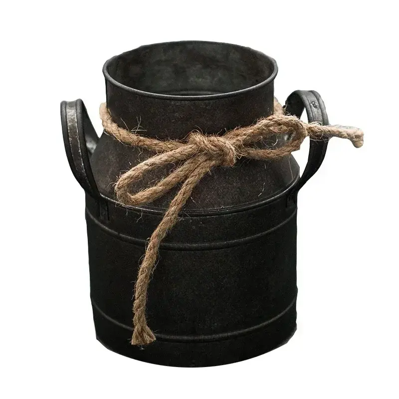 Retro Old Tin Flower Bucket Furnishings Props Garden European Milk Jug Single Plant Pot Vase Decoration Ornaments Home Decor