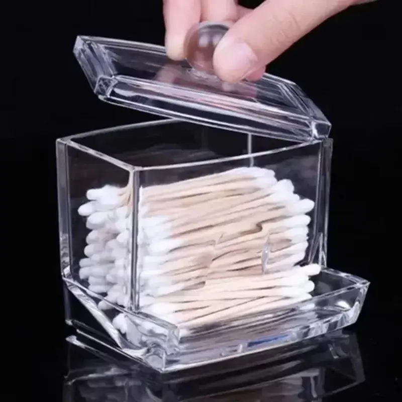 Transparent Cosmetic Cotton Box 1Pc Transparent Acrylic Cotton Swab Box Cosmetic Cotton Storage Box Table Sample Storage Box