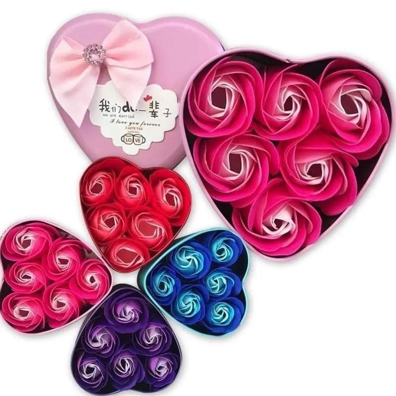 1Set/6pcs Soap Flower Heart-shaped Artificial Handmade Flower Home Decoration Wedding Supplies Valentine's Day Creative Gift
