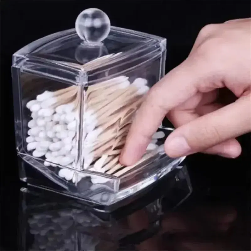 Transparent Cosmetic Cotton Box 1Pc Transparent Acrylic Cotton Swab Box Cosmetic Cotton Storage Box Table Sample Storage Box