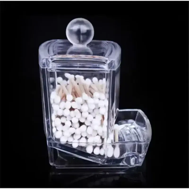 Transparent Cosmetic Cotton Box 1Pc Transparent Acrylic Cotton Swab Box Cosmetic Cotton Storage Box Table Sample Storage Box