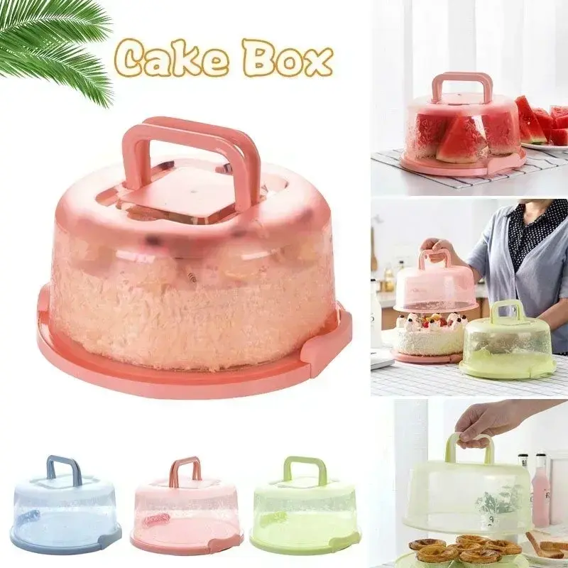 PP Transparent Round Fresh-keeping Storage Boxs Portable Portable Plastic Cake Box 8-inch Birthday Cake Baking Box Home Kitchen