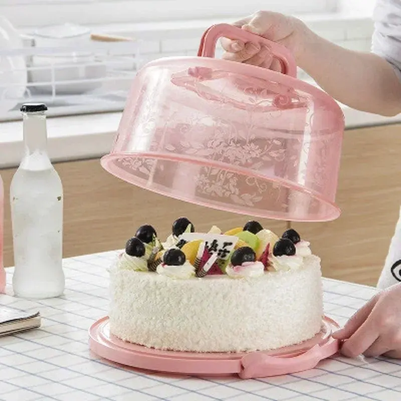PP Transparent Round Fresh-keeping Storage Boxs Portable Portable Plastic Cake Box 8-inch Birthday Cake Baking Box Home Kitchen