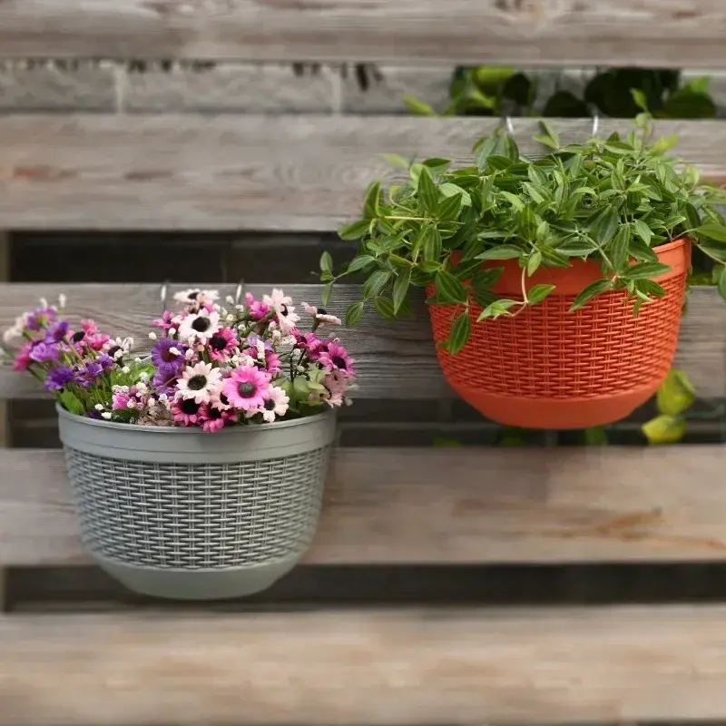 Imitation Rattan Woven Creative Flower Pot Garden Flower Pot Flower Pot Wall Hanging Plant Planting Pot Basket Courtyard Balcony