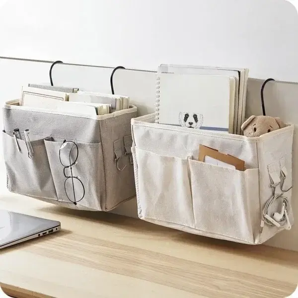 New Storage Basket Hanging Storage Rack Bed Remote Control Bookshelf Dormitory Storage Bag Stand with Hook Bedside Pocket