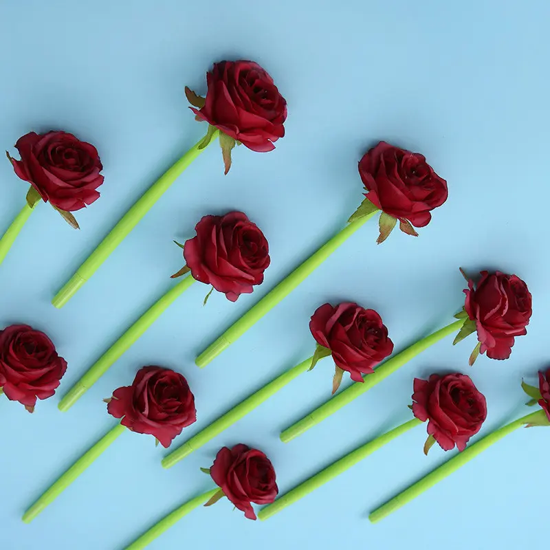 New 1Pcs Rose Flower Silicone Gel Pen Simulation Valentine's Day Gift Sign Water Pens Student Office School Writing Stationery