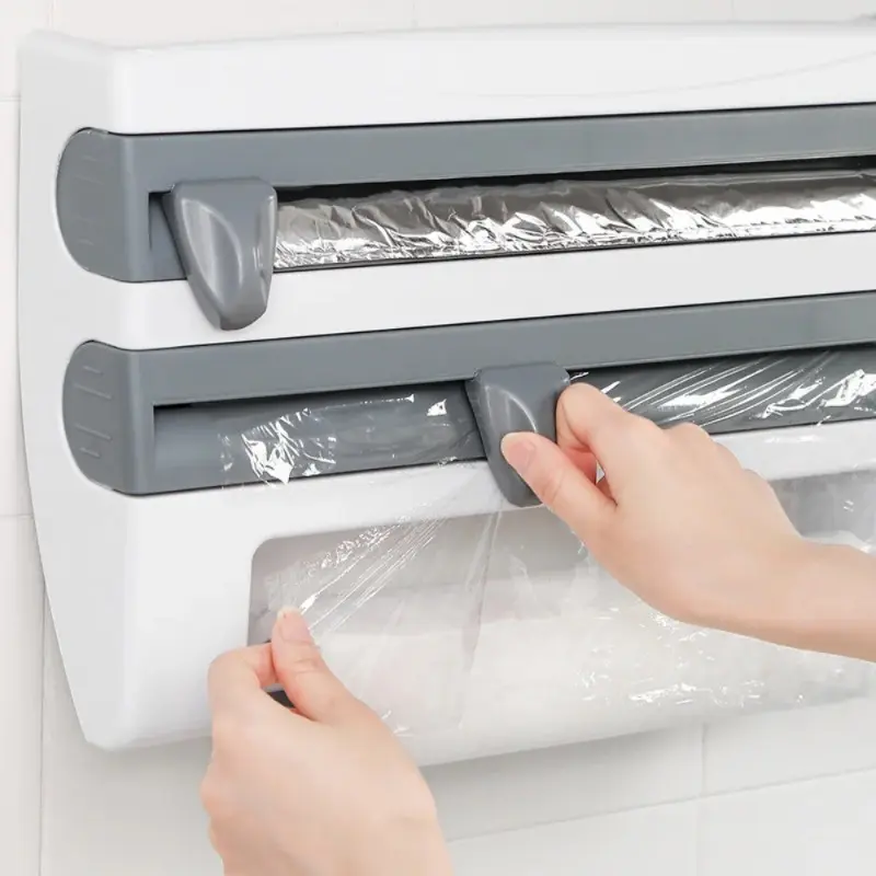 Wall Mounted Paper Towel Rack Sauce Bottle Rack 4 in 1plastic Wrap Cutting Rack Multifunctional Kitchen Storage Rack Accessories
