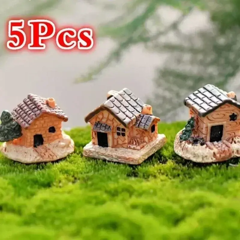Home Desktop Small Crafts Mini Statues Doll House Stone House Garden Decoration Micro Landscape Garden Hut Miniature Resin