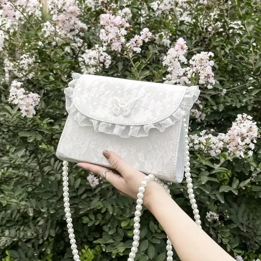 1 Pcs New Fashion ladies Bag Summer Net Red Pearl Chain One Shoulder Small Bag Fashiona And Gentle Style Temperament Small Bag
