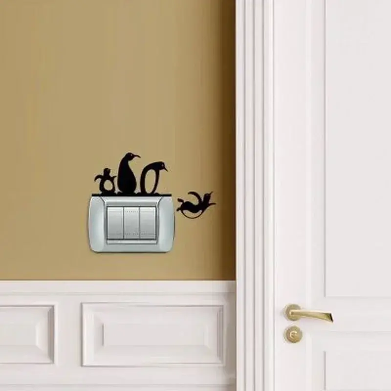 2024 Hot Selling Cute Penguin Switch Sticker Personality Funny Animal Wall Decoration PVC Graffiti Wall Sticker Self-adhesive