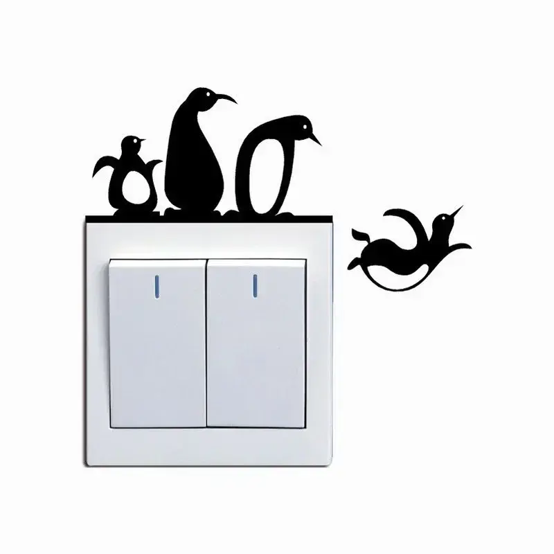 2024 Hot Selling Cute Penguin Switch Sticker Personality Funny Animal Wall Decoration PVC Graffiti Wall Sticker Self-adhesive