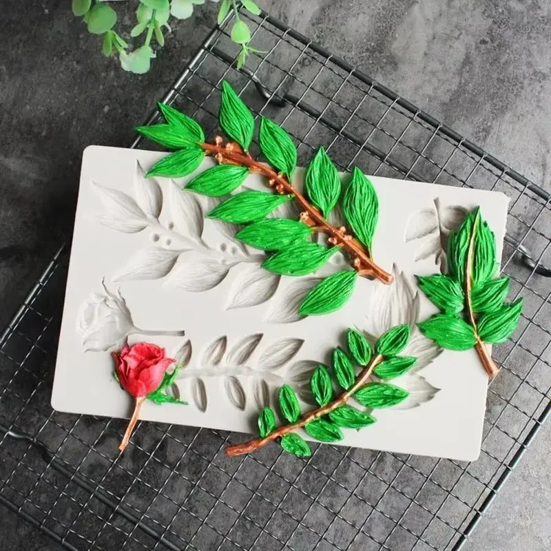 DIY Kitchen Baking Cake Decoration Tool Handmade Soap Mold 3D Long Leaves Shape Silicone Mold Fondant Chocolate Biscuits