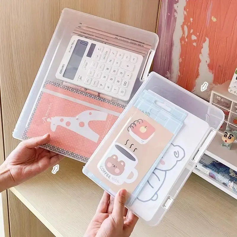 1pc A4 File Storage Box Transparent File Contract Classification Bills Sorting Office Document Case Organizer Supplies