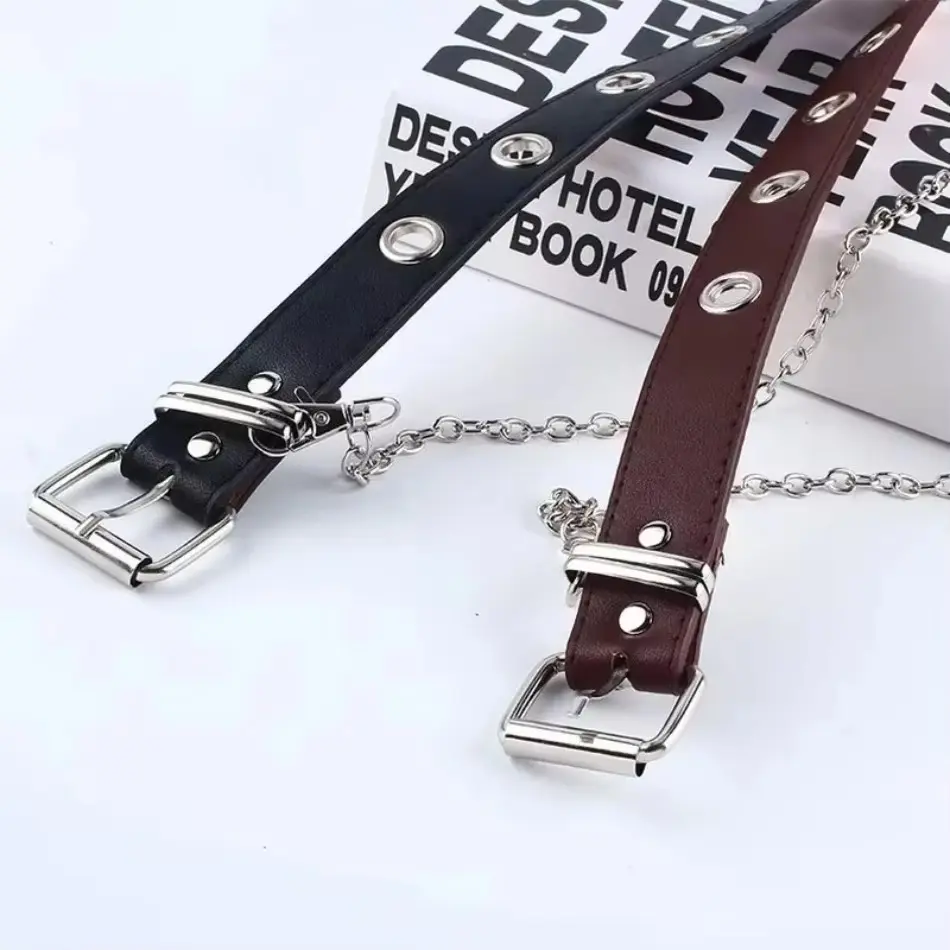 1 Pcs Summer New Punk Rock Hip Hop Double Holes Prong Soft PU Leather Strap Belts Jean Dress Pant Decorative Ladies Belt