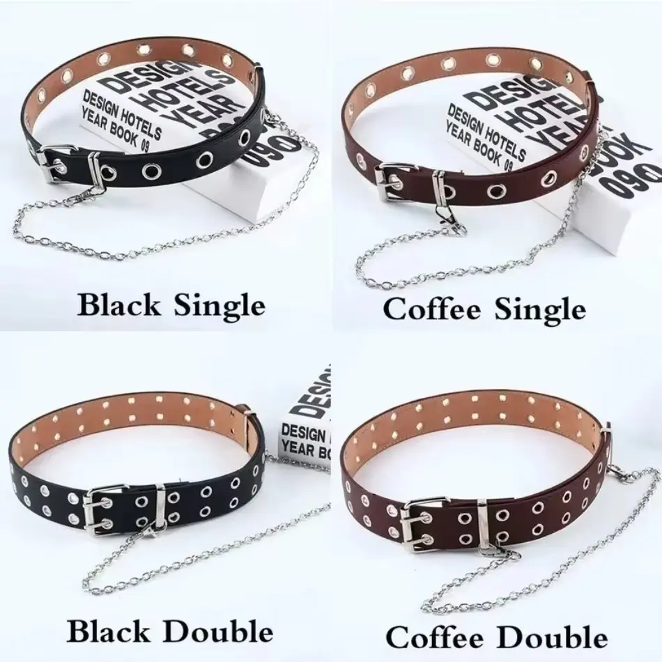 1 Pcs Summer New Punk Rock Hip Hop Double Holes Prong Soft PU Leather Strap Belts Jean Dress Pant Decorative Ladies Belt